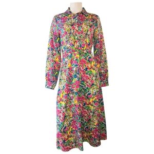 Pink Ripple Long-Sleeve Midi Dress